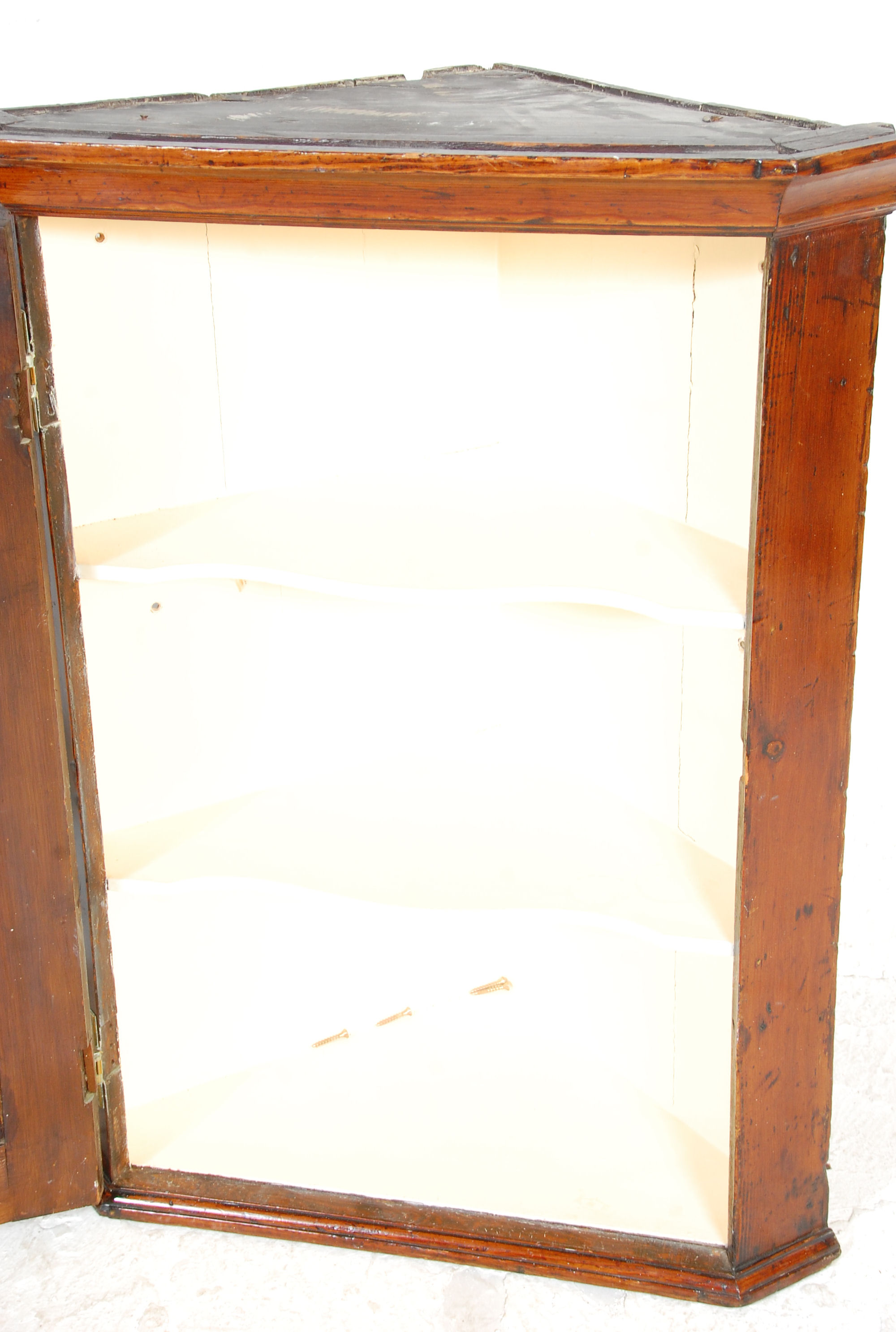 A 19th Century Georgian  / George III country pine hanging corner cabinet having a panelled door - Image 4 of 4