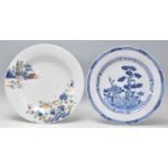 Two 19th Century Chinese plates to include a blue and white hand painted plated decorated with a