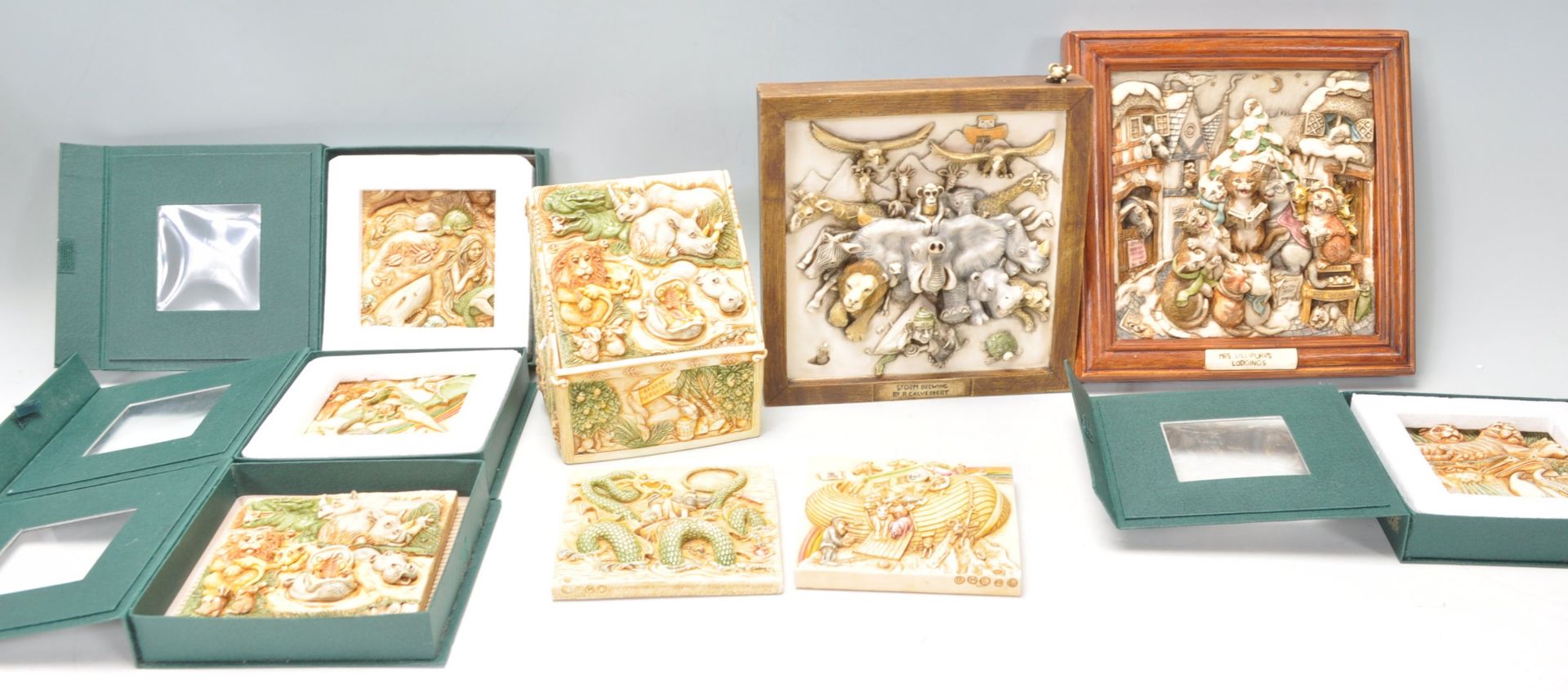 A collection of cast resin Harmony Kingdom square decorative wall plaques to include Storm Brewing