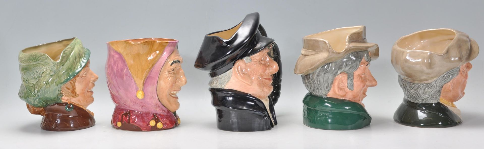 A group of five Royal Doulton ceramic Character / Toby jugs to include The Busker D6775, Appiet, - Bild 2 aus 8