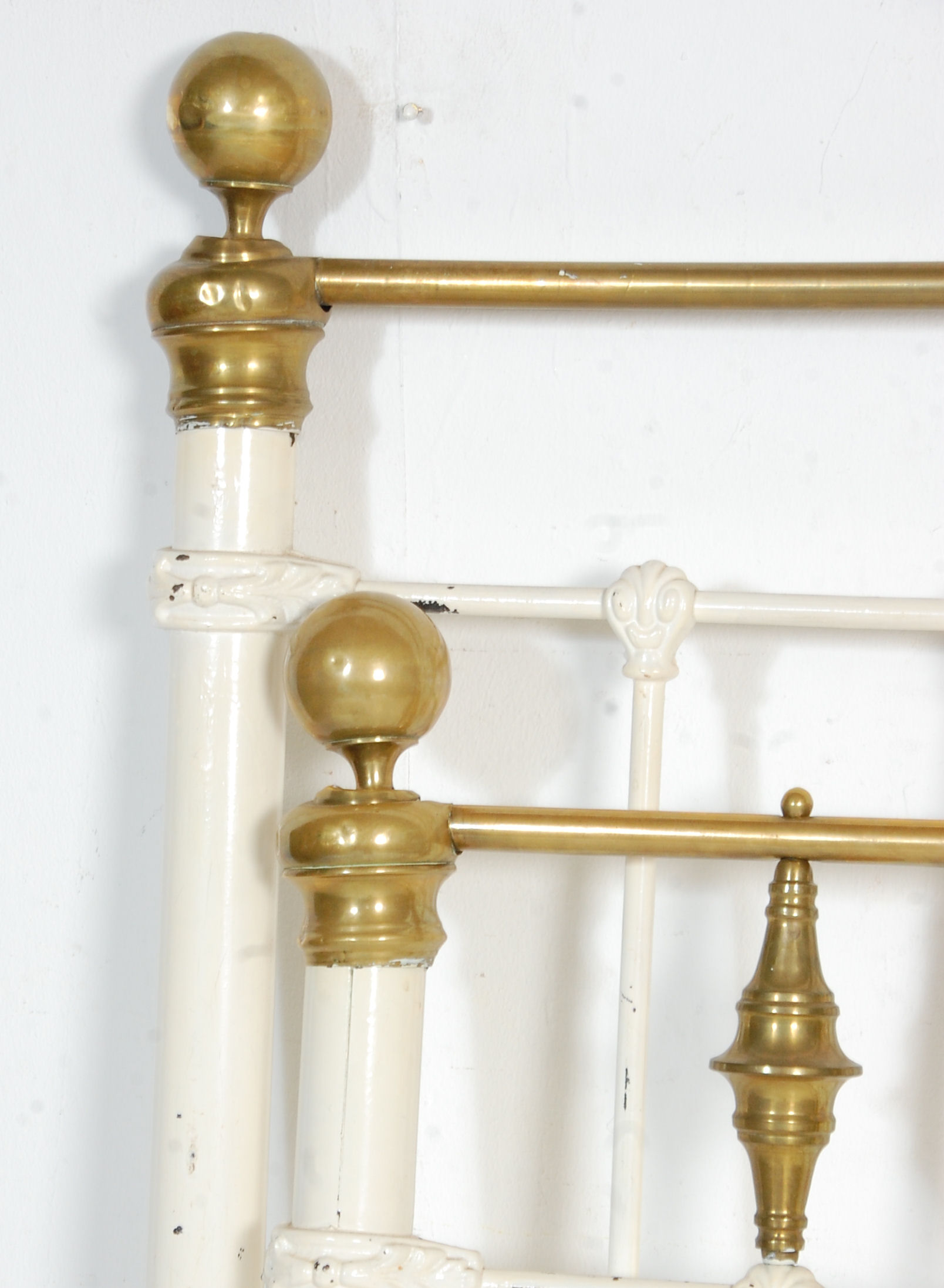 A 19th Century Victorian brass double bed frame having ball finials on tubular supports, each - Image 4 of 6
