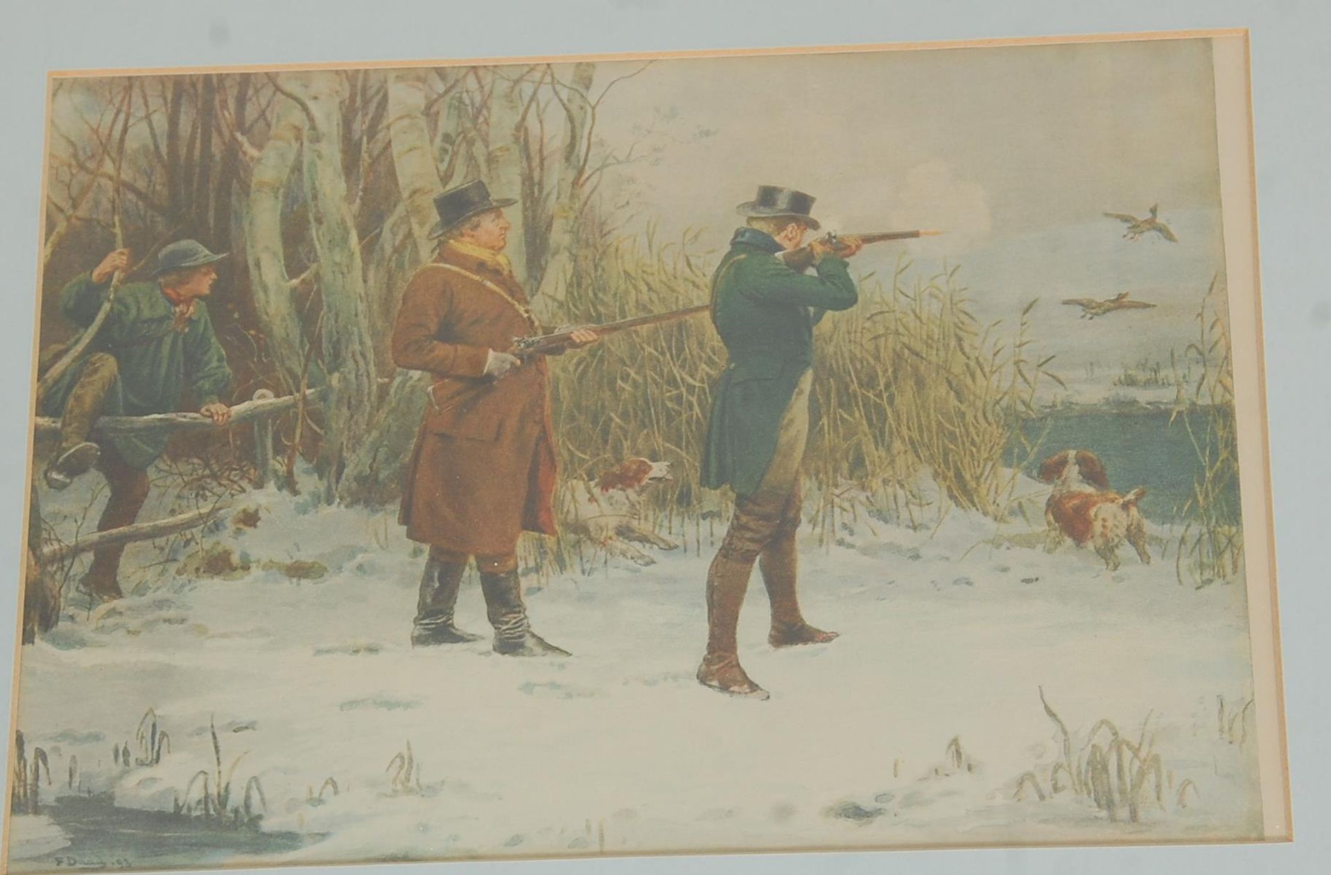 A mixed group of six shooting prints to include a series of four hunting prints signed in pencil, - Bild 3 aus 8