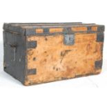 A good weathered Victorian 19th century pine blanket box having brass studded borders with