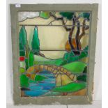 A good 19th Century Victorian lead lined stained glass window depicting the rolling hills of the