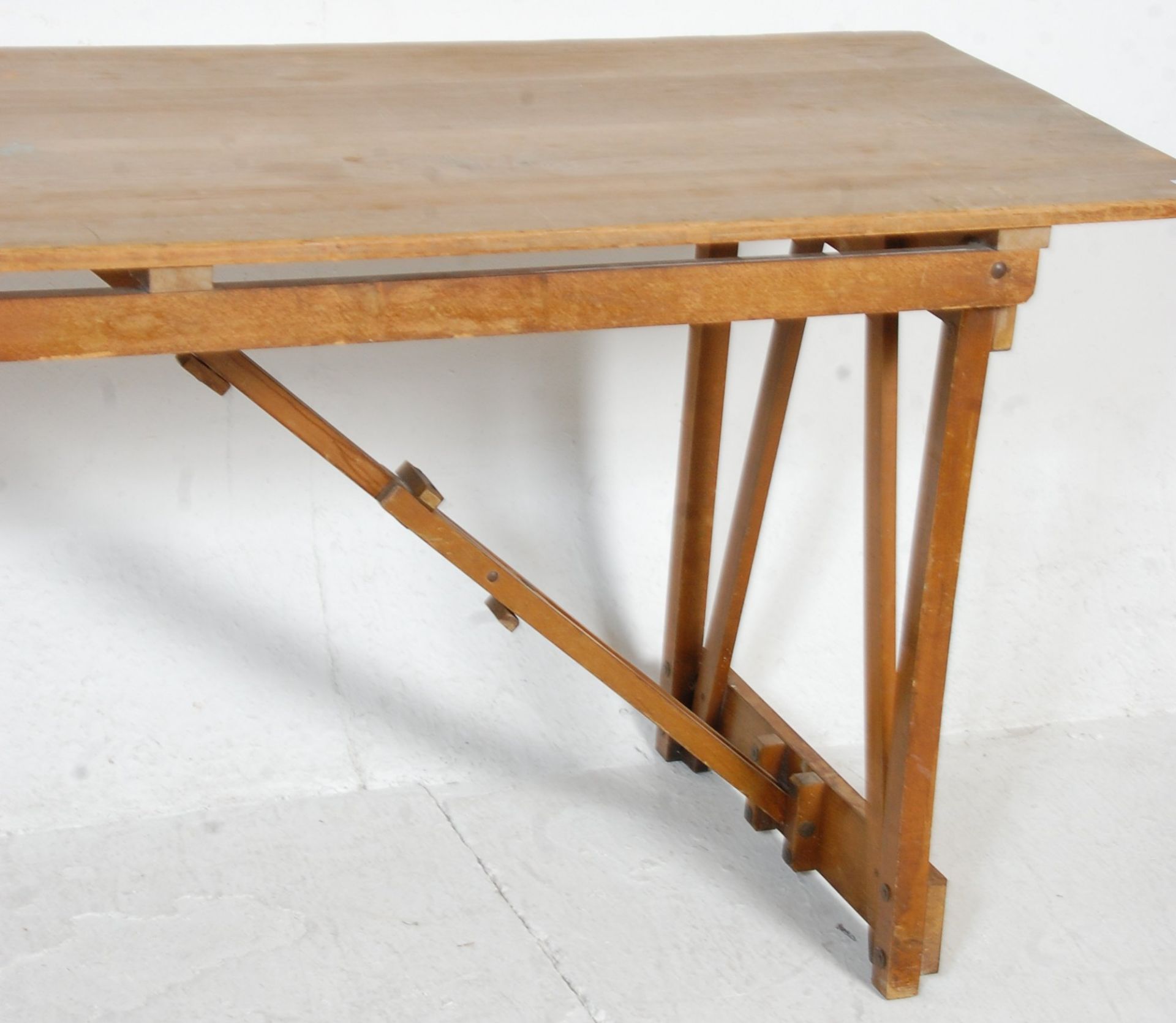 A pair of two mid 20th century vintage retro industrial folding trestle tables - refectory dining - Bild 6 aus 7