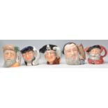A group of five Royal Doulton character jugs to include Robinson Crusoe D6532, Captain Ahab D6500,