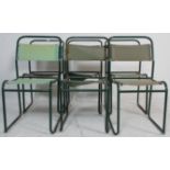 A group of six 20th Century vintage industrial military style tubular framed chairs having green