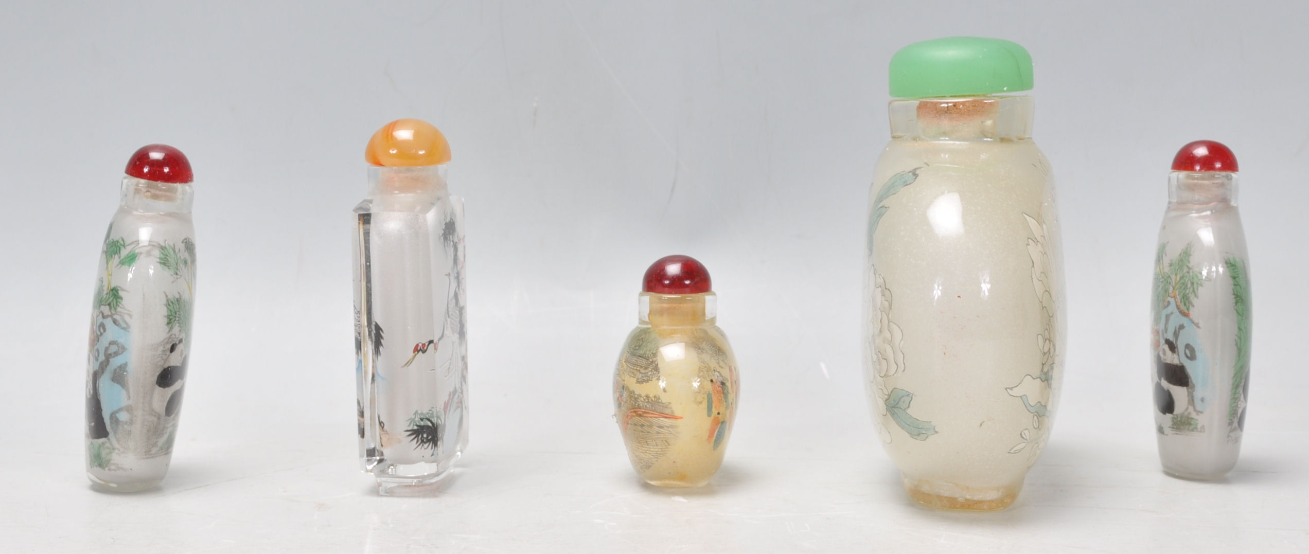 A group of five Oriental Chinese glass painted perfume scent bottles of varying form and decoration. - Image 2 of 6