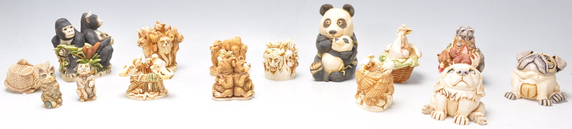 A group of fifteen Harmony Kingdom resin novelty animal figurine boxes to include a Gorilla group,