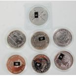 A group of seven fine silver British coins to include 2x £2 1oz 2014 Britannia coins with examples