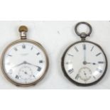 Two silver hallmarked pocket watches to include J. W. Benson watch having a white enamelled face