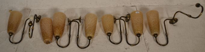 A set of 3 20th century brass and glass twin sconc