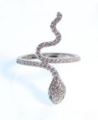 A stamped 925 silver snake ring set with white and