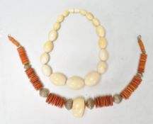 A 19th Century heavy bone bead necklace having sev