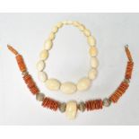 A 19th Century heavy bone bead necklace having sev