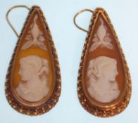 A pair of Victorian gold cameo earrings of tear dr