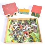 ASSORTED BRITAINS FARMYARD LEAD FIGURES AND BUILDINGS