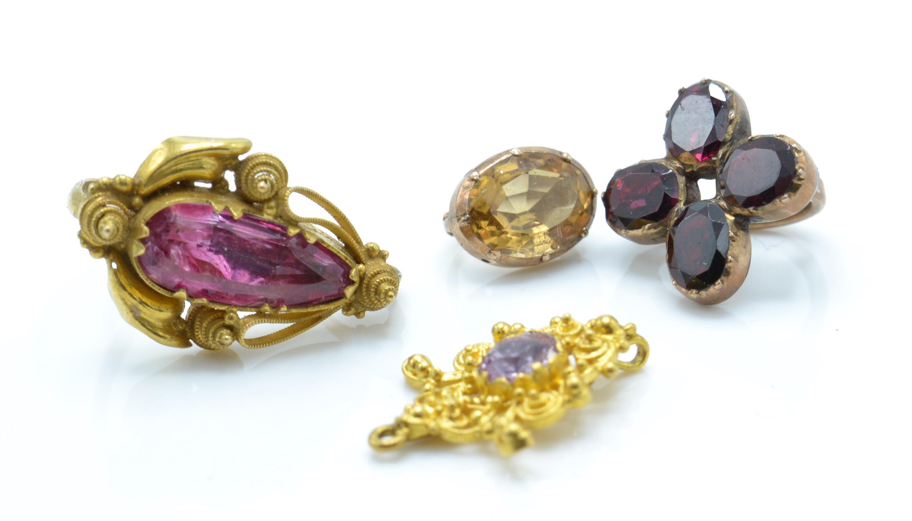 A collection of gold and gem set pendant bale drops to include pink and yellow topaz - Image 3 of 5