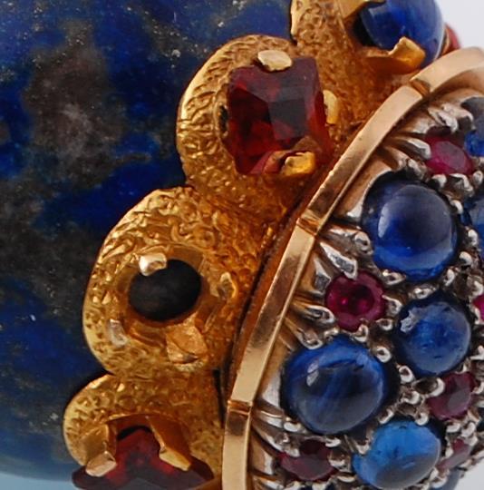 A large gold and silver mounted lapis lazuli diamond sapphire and ruby pendant - Image 5 of 5