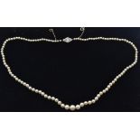 A Cased Pearl & Diamond Necklace