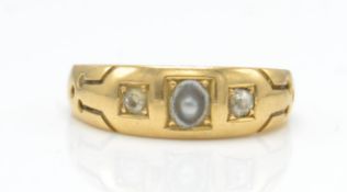 A 19th century Art Nouveau 18ct gold pearl and diamond ring. Hallmarked London