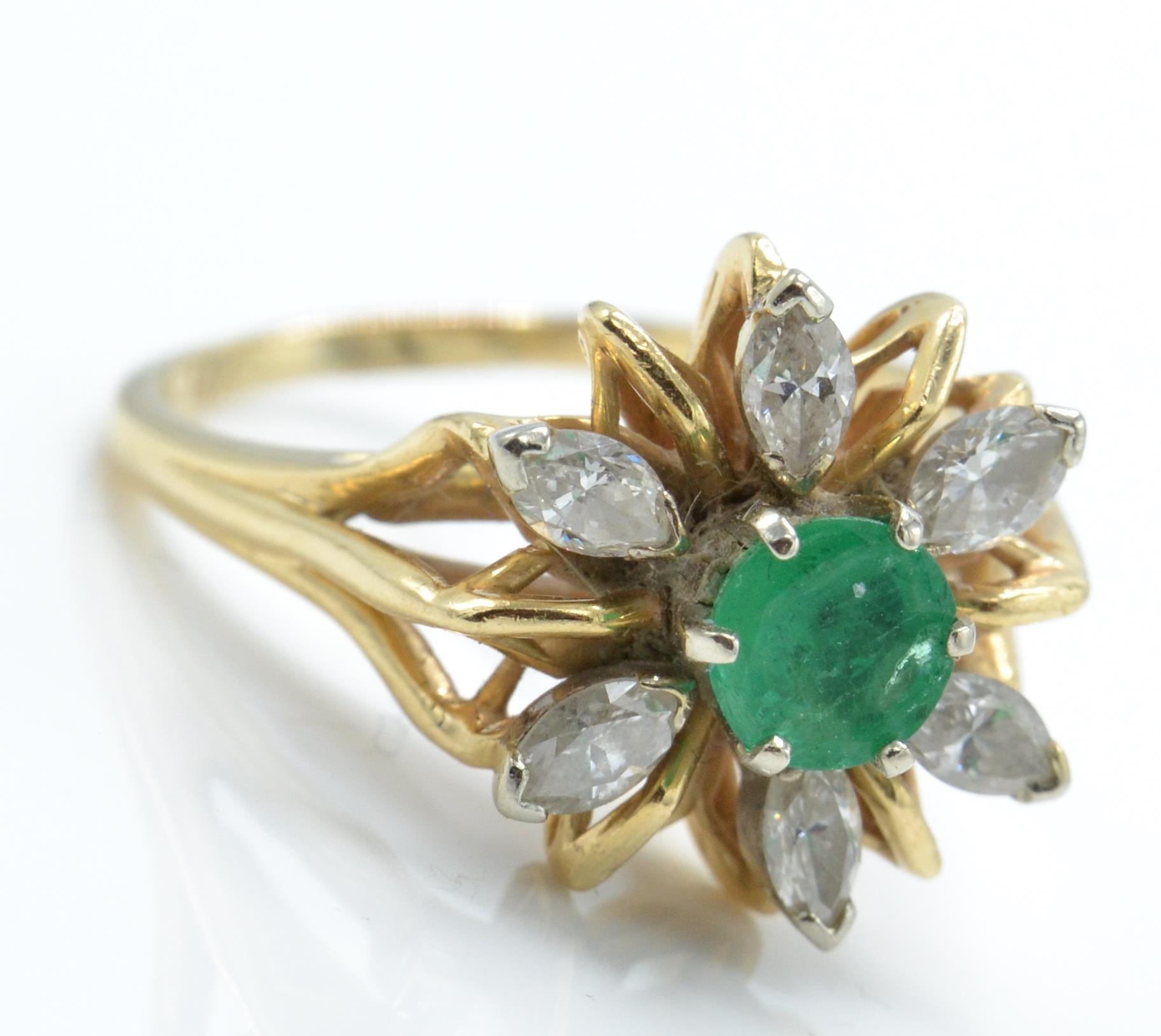 A 14ct Gold Emerald & Diamond Cluster Ring