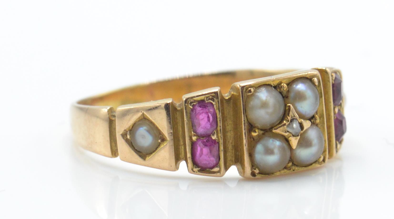 Antique Gold Ruby, diamond & Pearl Ring - Image 2 of 5