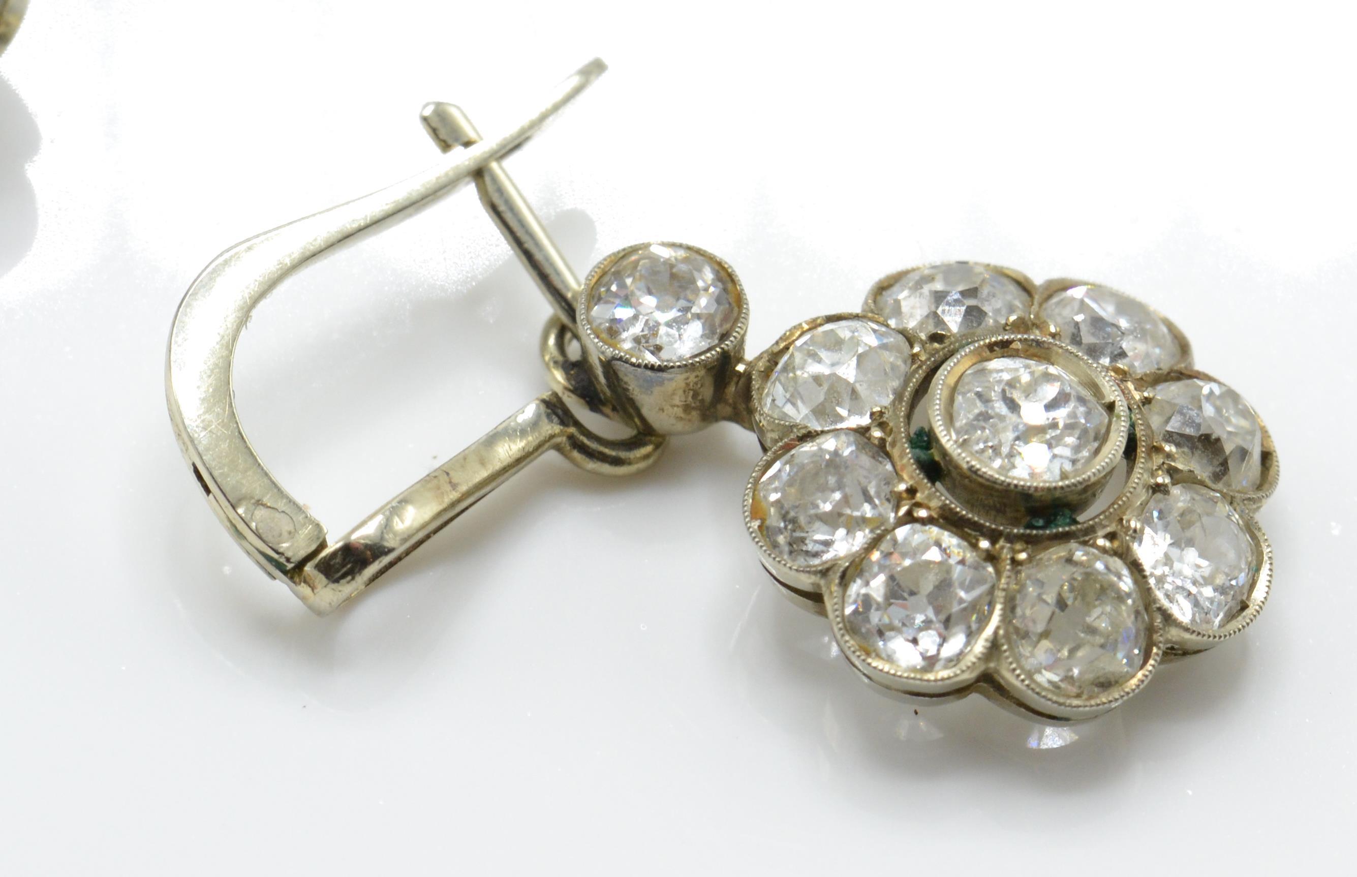 A pair of 18ct gold early 20th century diamond cluster drop earrings - Image 6 of 6