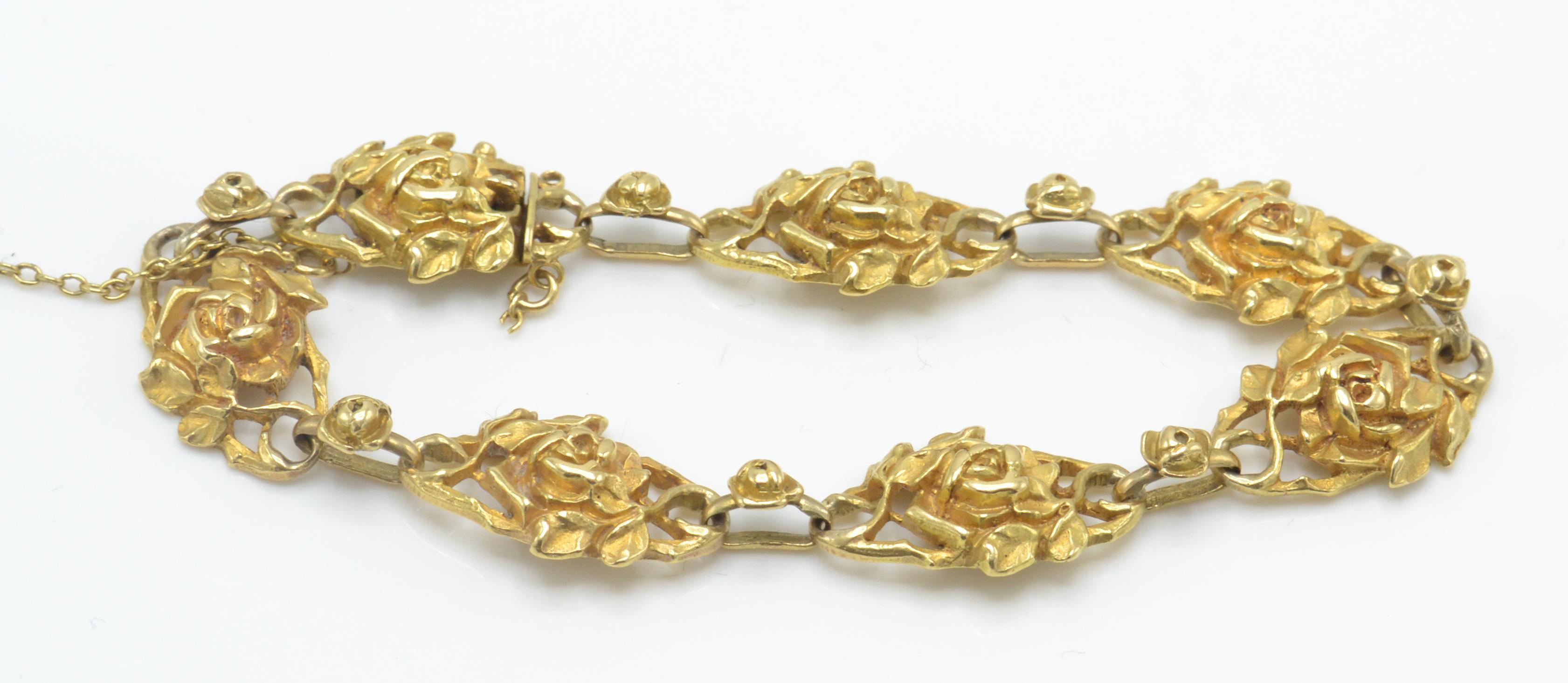 A French gold Art Nouveau seven link bracelet. The bracelet form of openwork links in the form of - Image 8 of 8