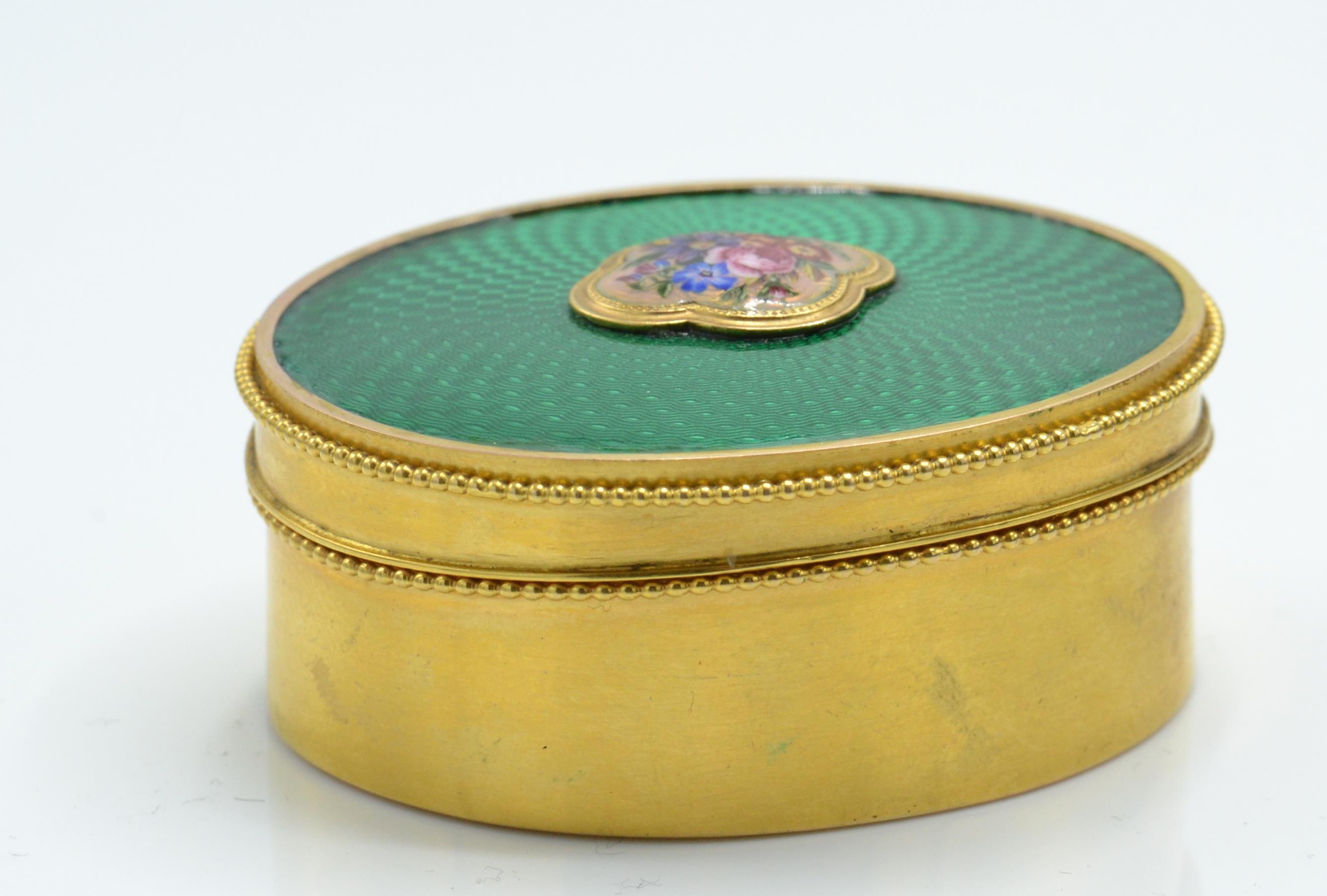 A French 18ct gold and guilloche enamel dressing table vanity pot