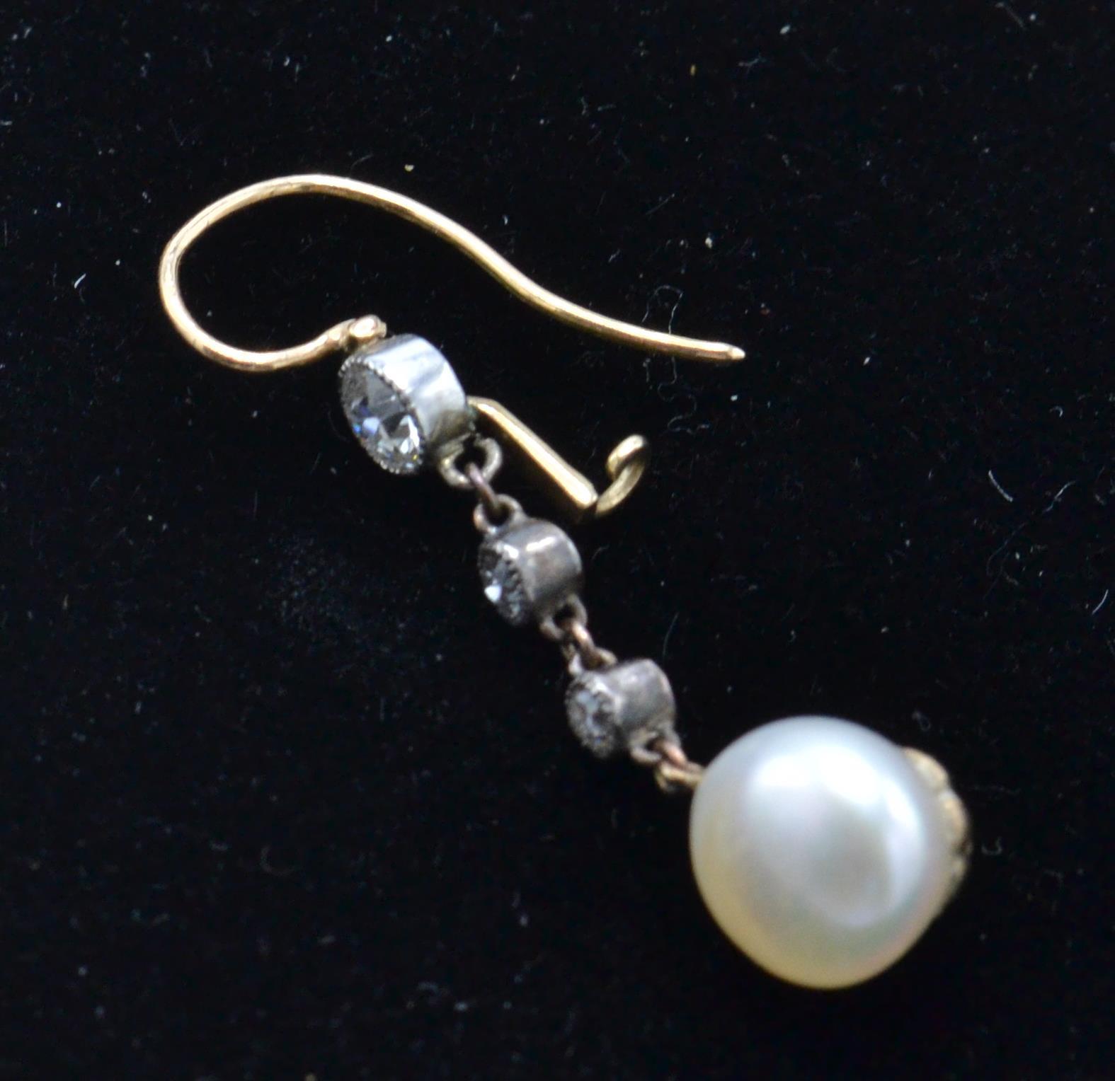 A Pair of Antique Pearl & Diamond Earrings - Image 5 of 5