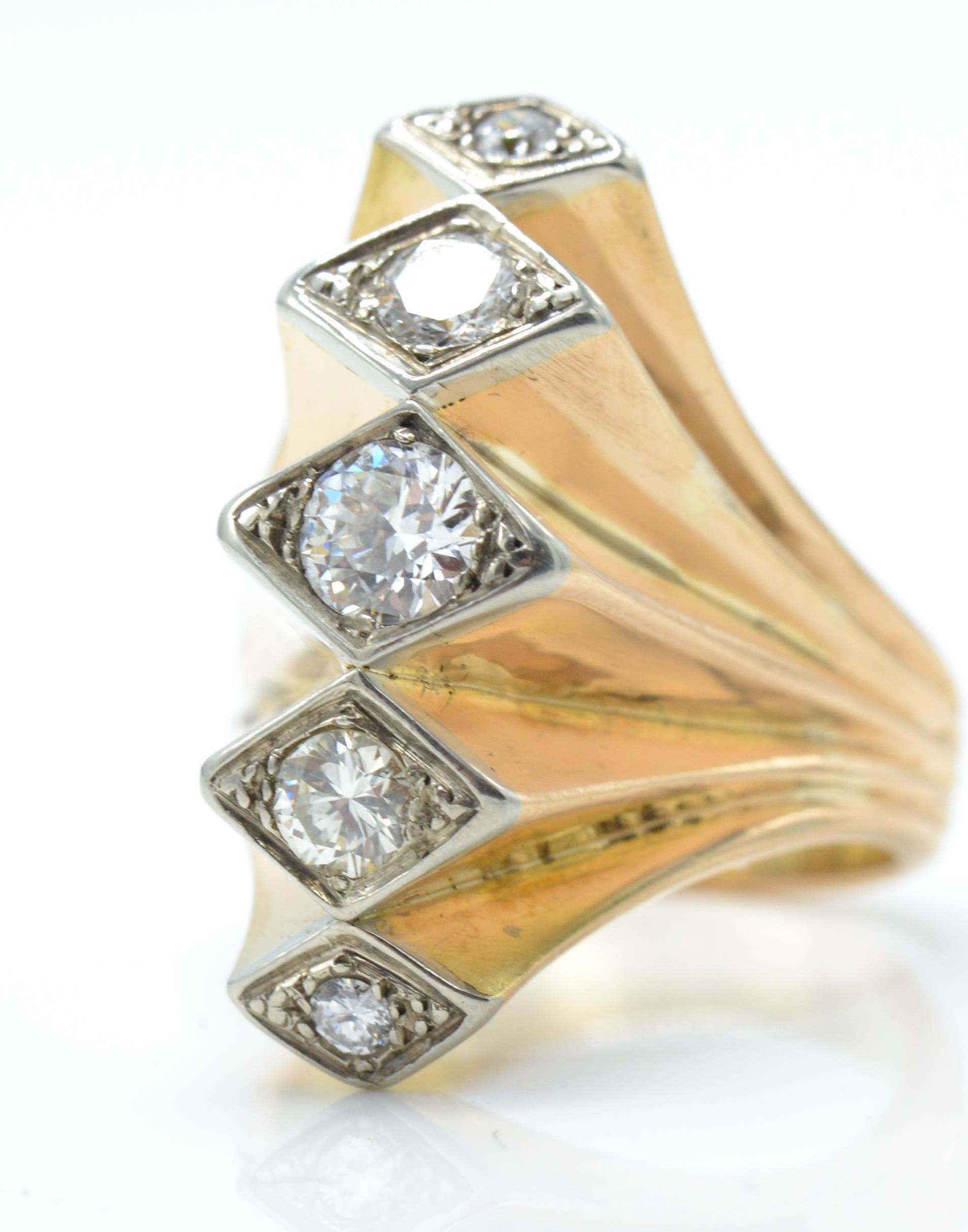 A French 18ct gold and ruffle set diamond retro ring approx .90cts - Image 2 of 4