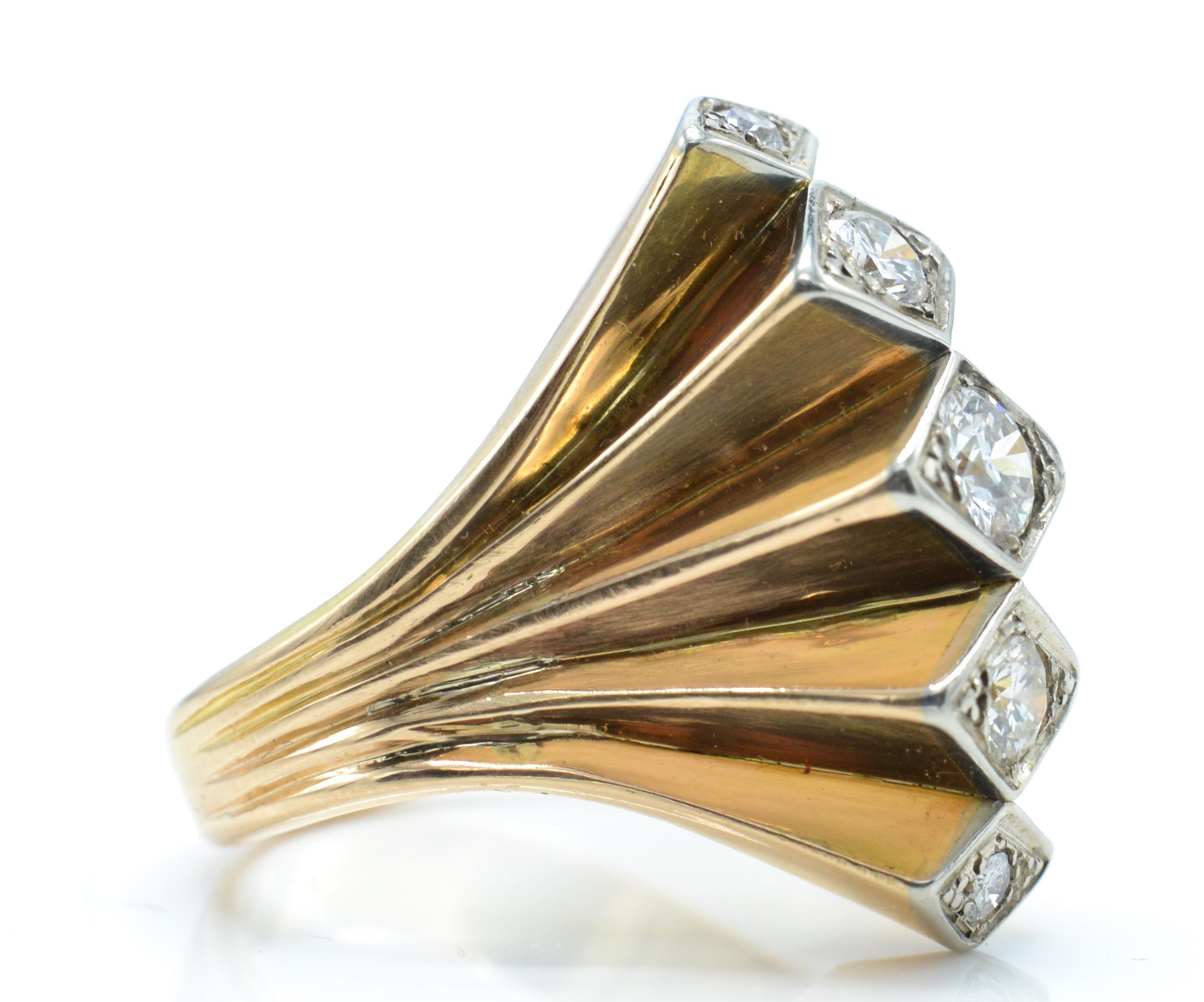 A French 18ct gold and ruffle set diamond retro ring approx .90cts - Image 3 of 4