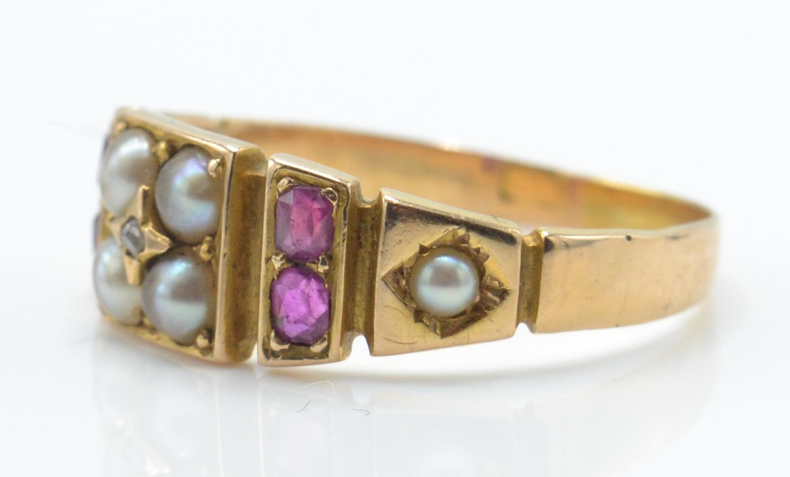 Antique Gold Ruby, diamond & Pearl Ring - Image 3 of 5