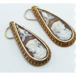 A pair of Victorian gold cameo earrings of tear dr