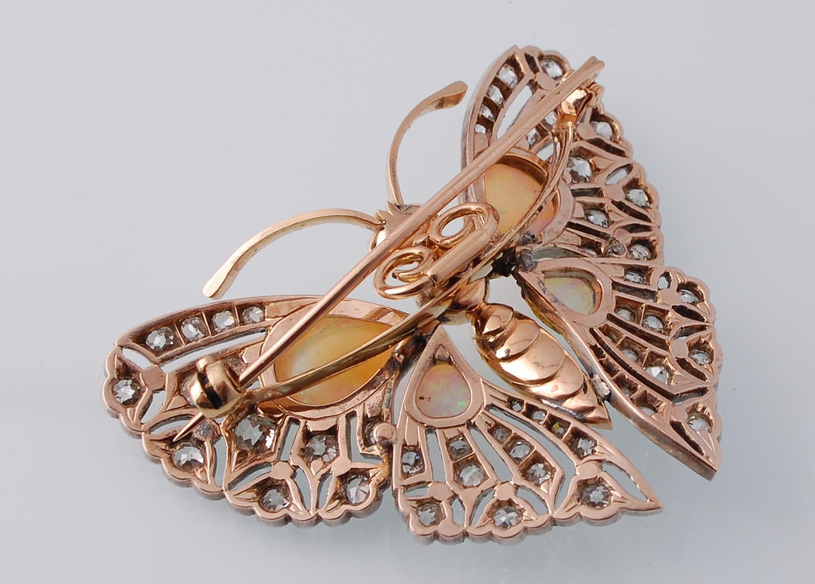 An Edwardian opal, ruby and diamond butterfly pendant brooch. - Image 5 of 8