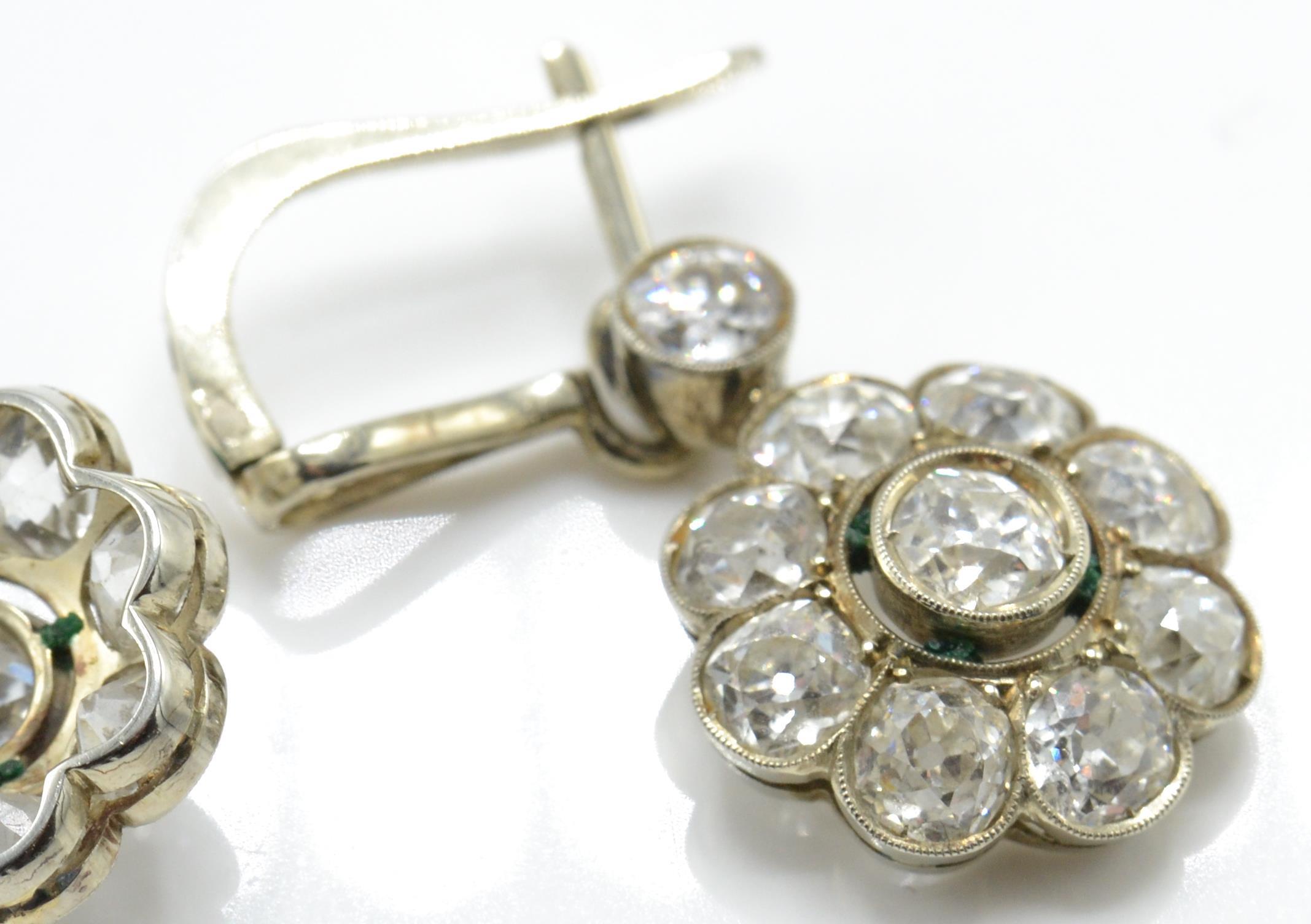 A pair of 18ct gold early 20th century diamond cluster drop earrings - Image 5 of 6