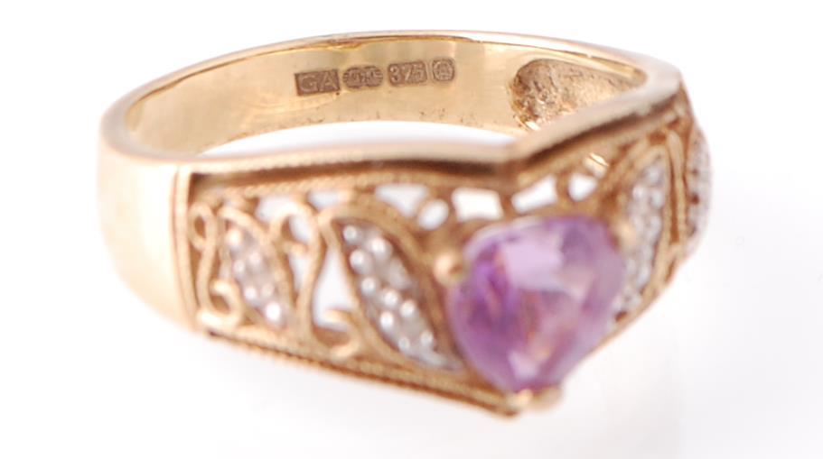 9CT GOLD AMETHYST AND DIAMOND RING WITH ANOTHER - Image 4 of 5