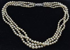 A 9ct gold diamond and pearl choker necklace.