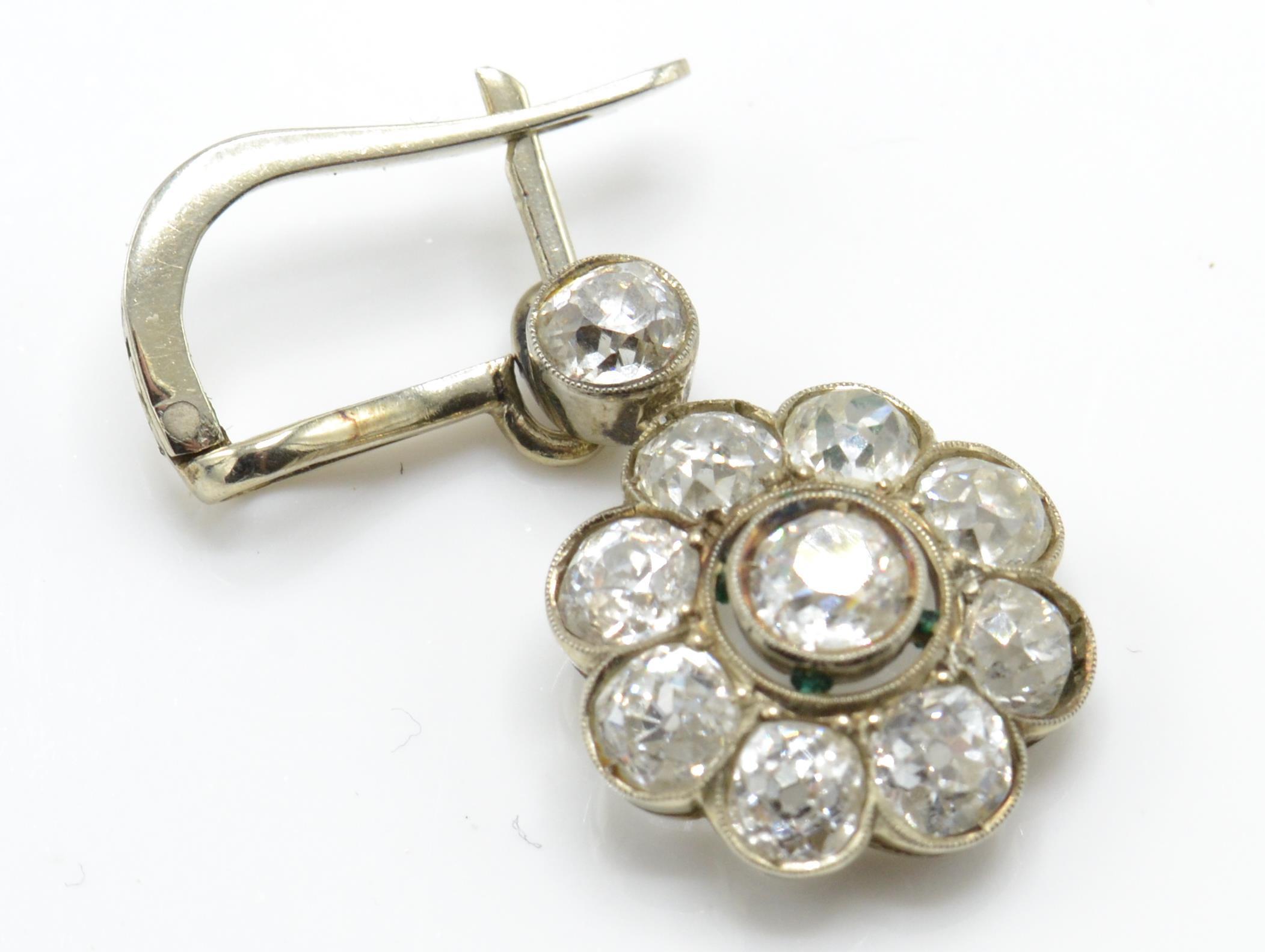 A pair of 18ct gold early 20th century diamond cluster drop earrings - Image 3 of 6