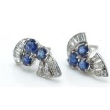 A pair of 18ct gold Art Deco style sapphire and diamond earrings.