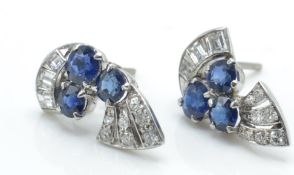 A pair of 18ct gold Art Deco style sapphire and diamond earrings.