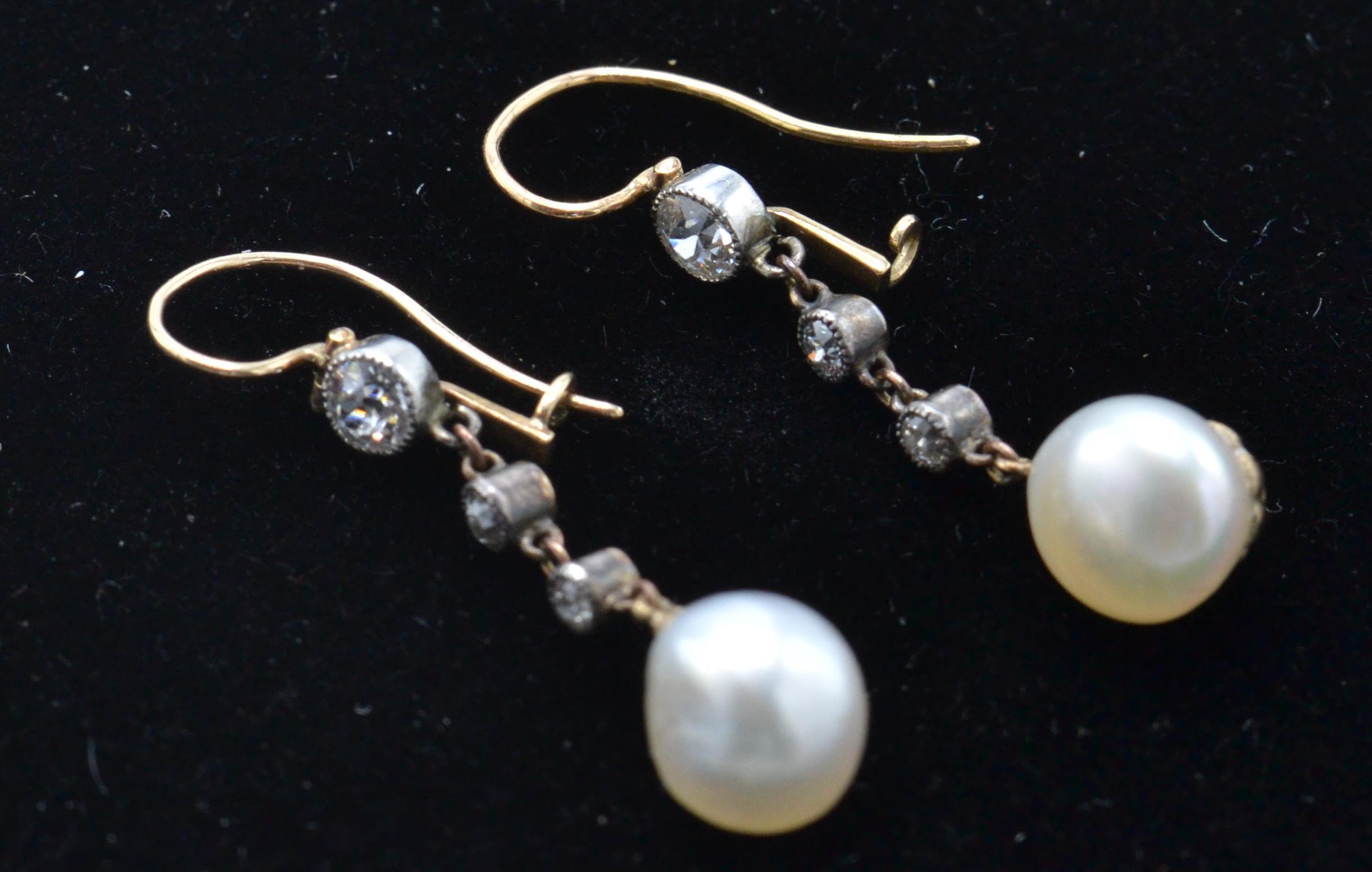 A Pair of Antique Pearl & Diamond Earrings - Image 3 of 5