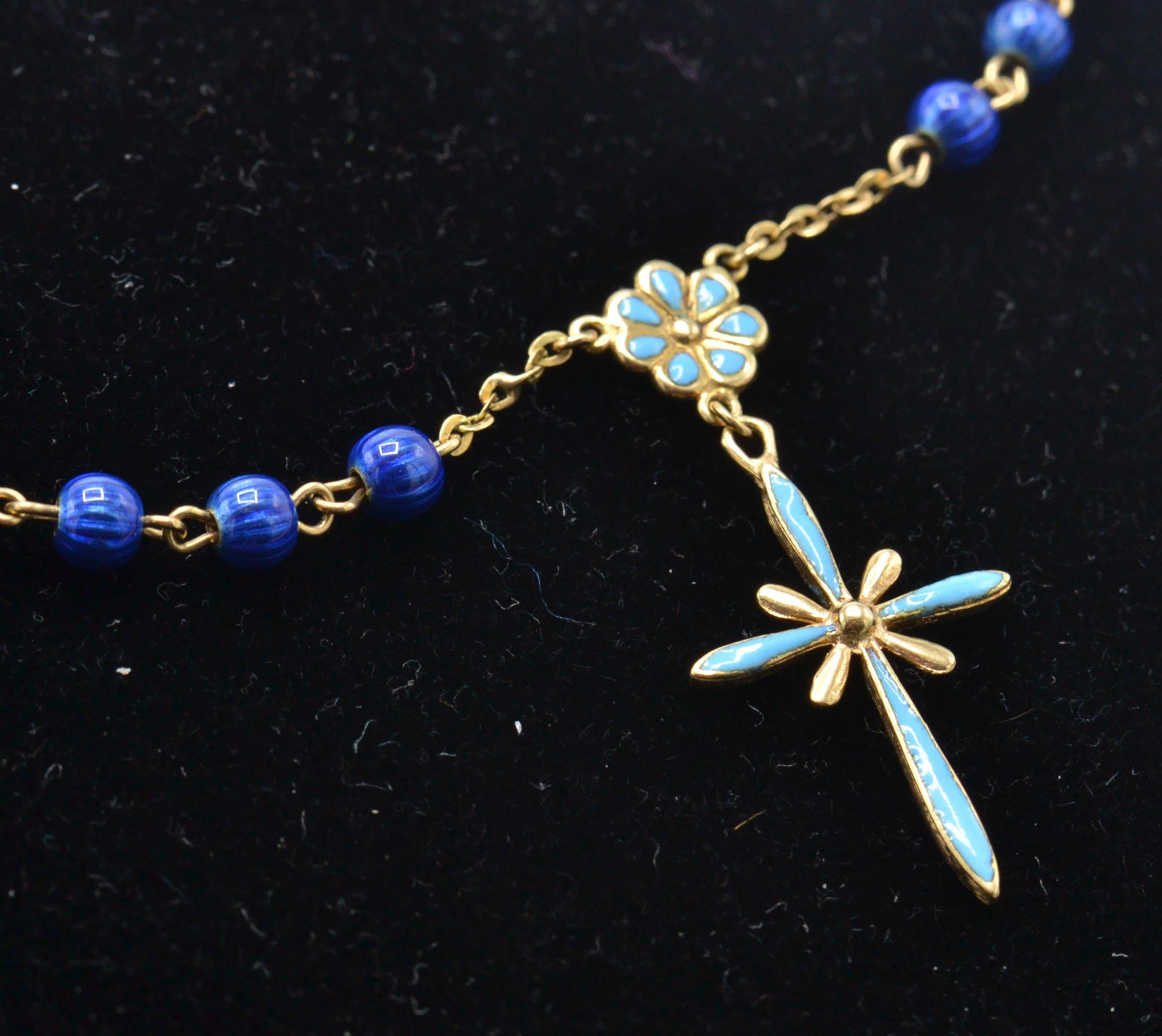 An Italian 18ct gold pearl and enamel cruciform pendant bracelet. - Image 4 of 7