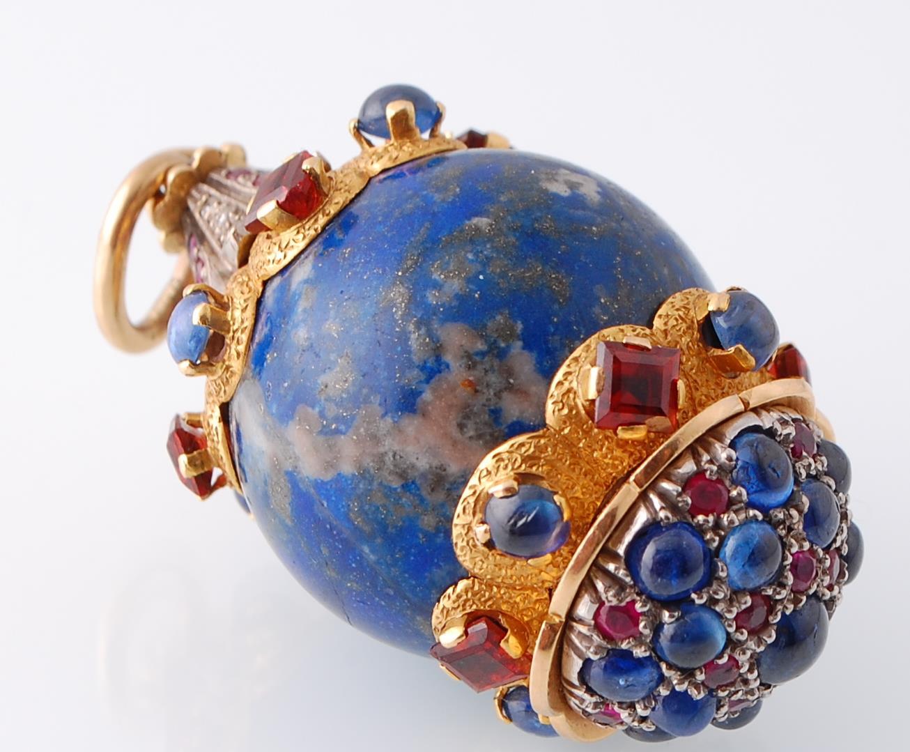 A large gold and silver mounted lapis lazuli diamond sapphire and ruby pendant - Image 2 of 5