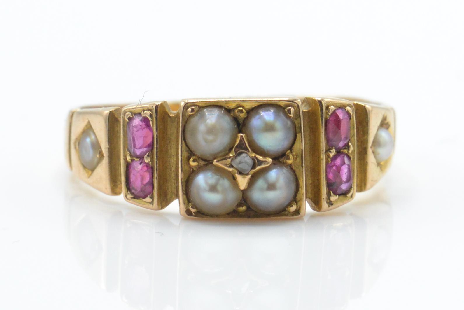 Antique Gold Ruby, diamond & Pearl Ring