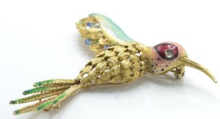 An 18ct Gold Enamel & Diamond Brooch Pin