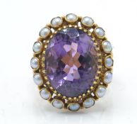 A 19th century French amethyst and pearl dress ring.