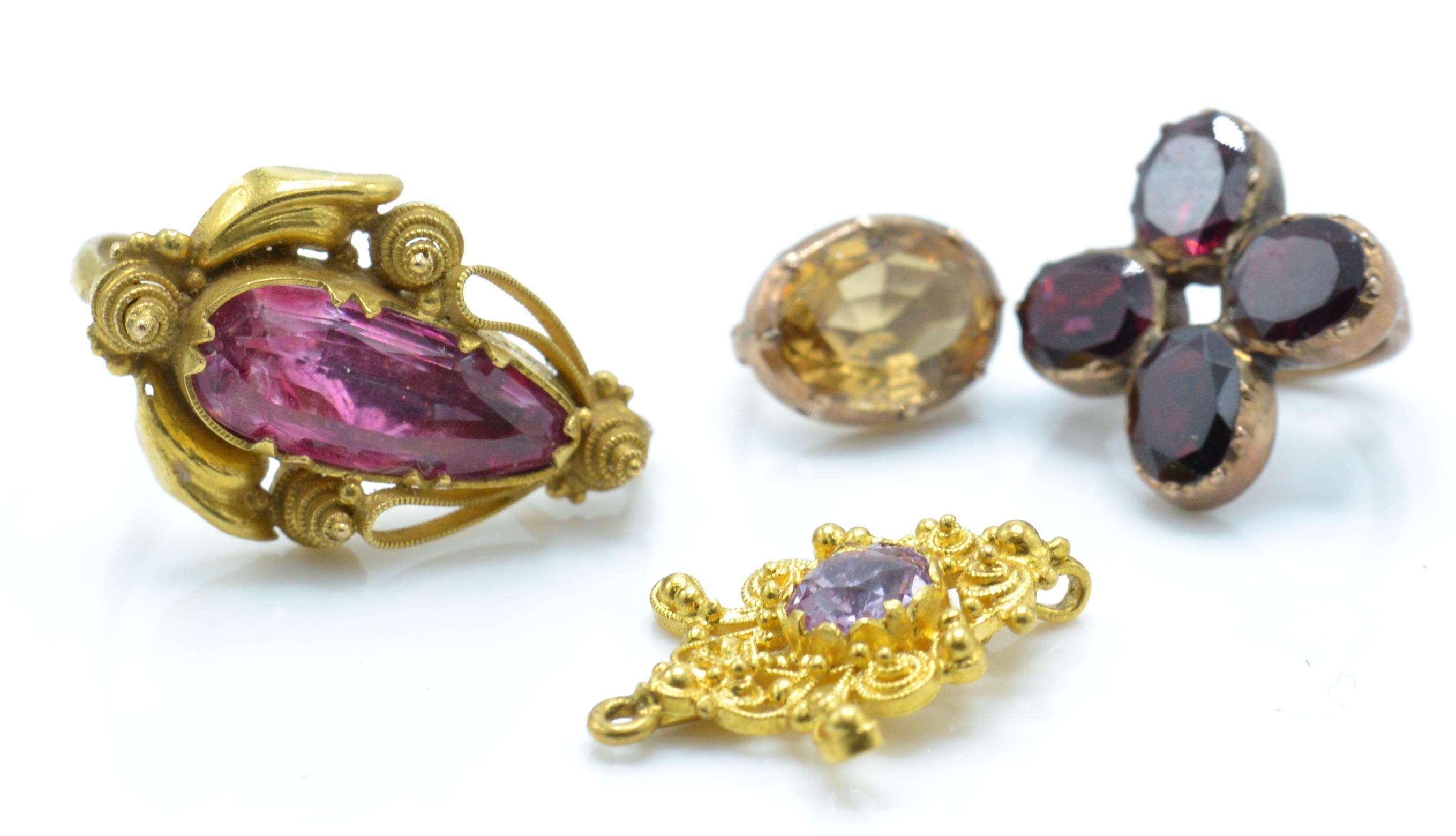 A collection of gold and gem set pendant bale drops to include pink and yellow topaz - Image 2 of 5