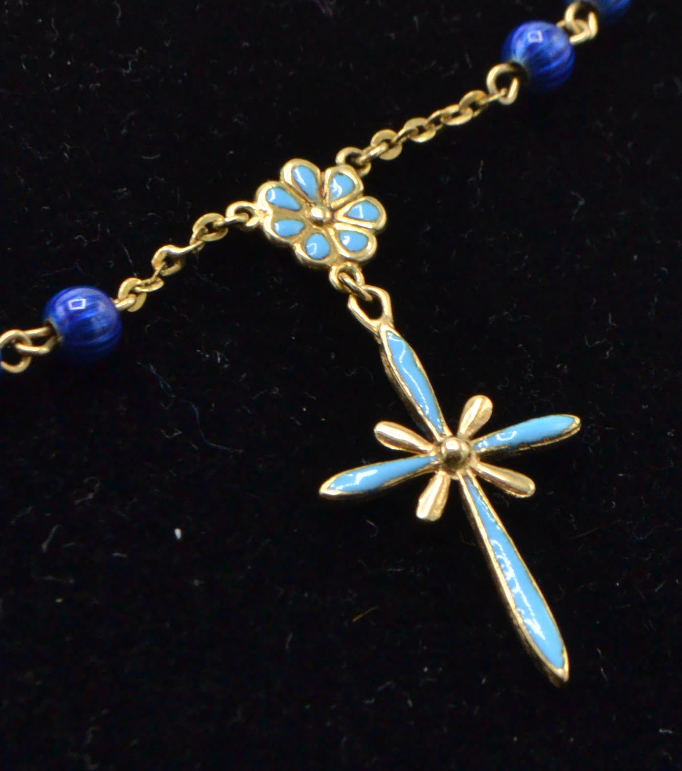 An Italian 18ct gold pearl and enamel cruciform pendant bracelet. - Image 3 of 7